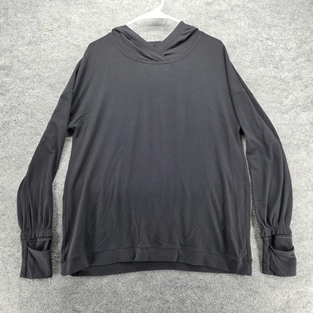 Lululemon Hoodie Womens Large Black Twist Back Thumbholes Lightweight Athletic